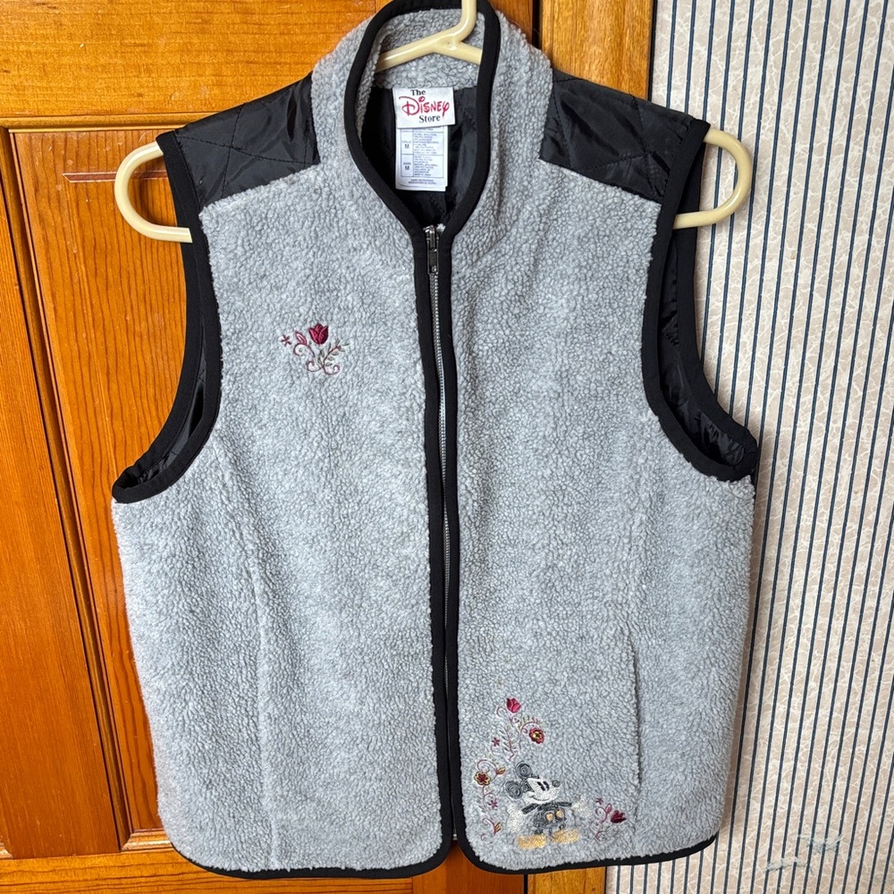 Disney Women’s Gray and Black Embroidered Vest